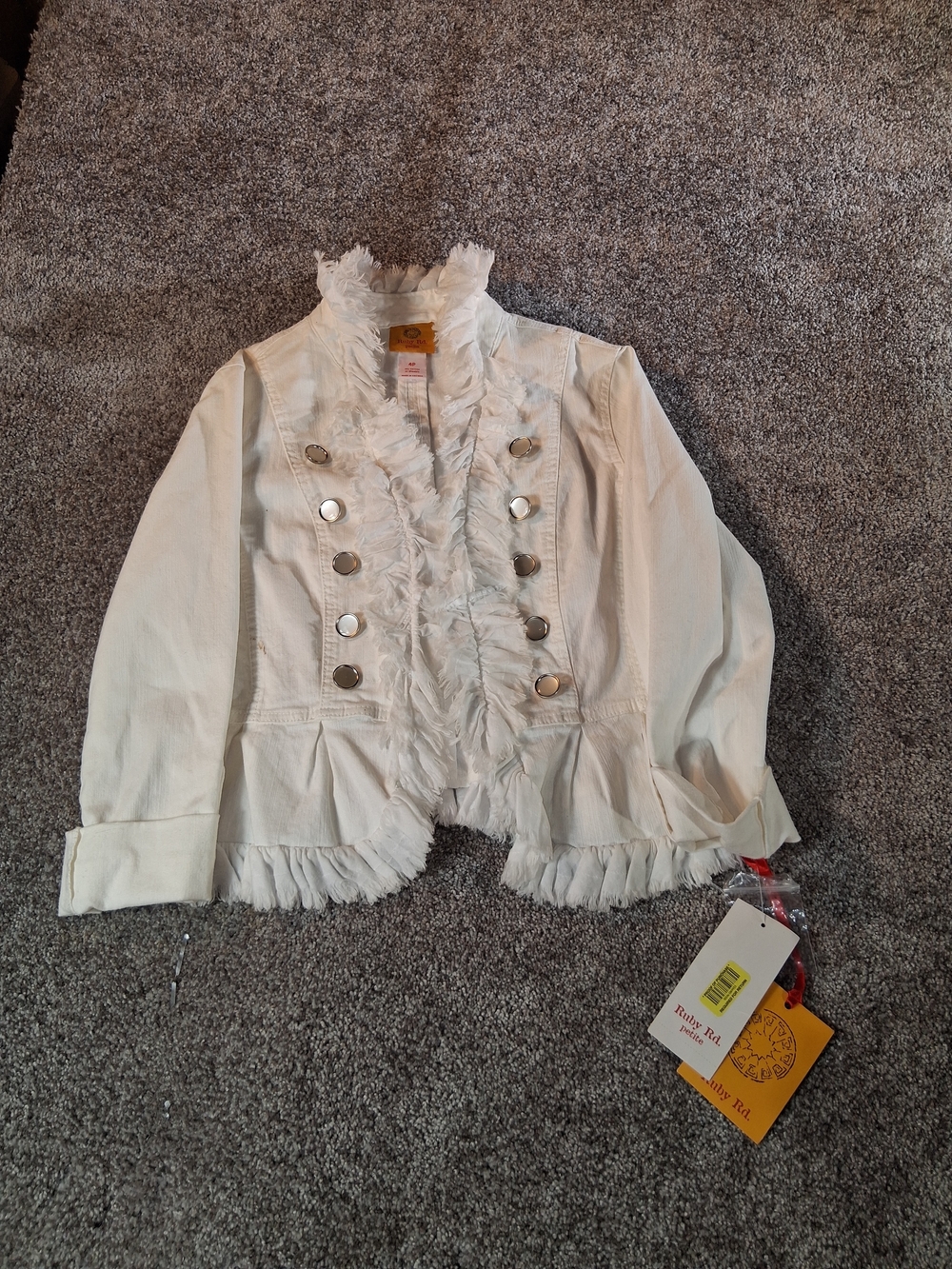 Ruby Rd. Petite white jacket featuring silver-toned decorative buttons
